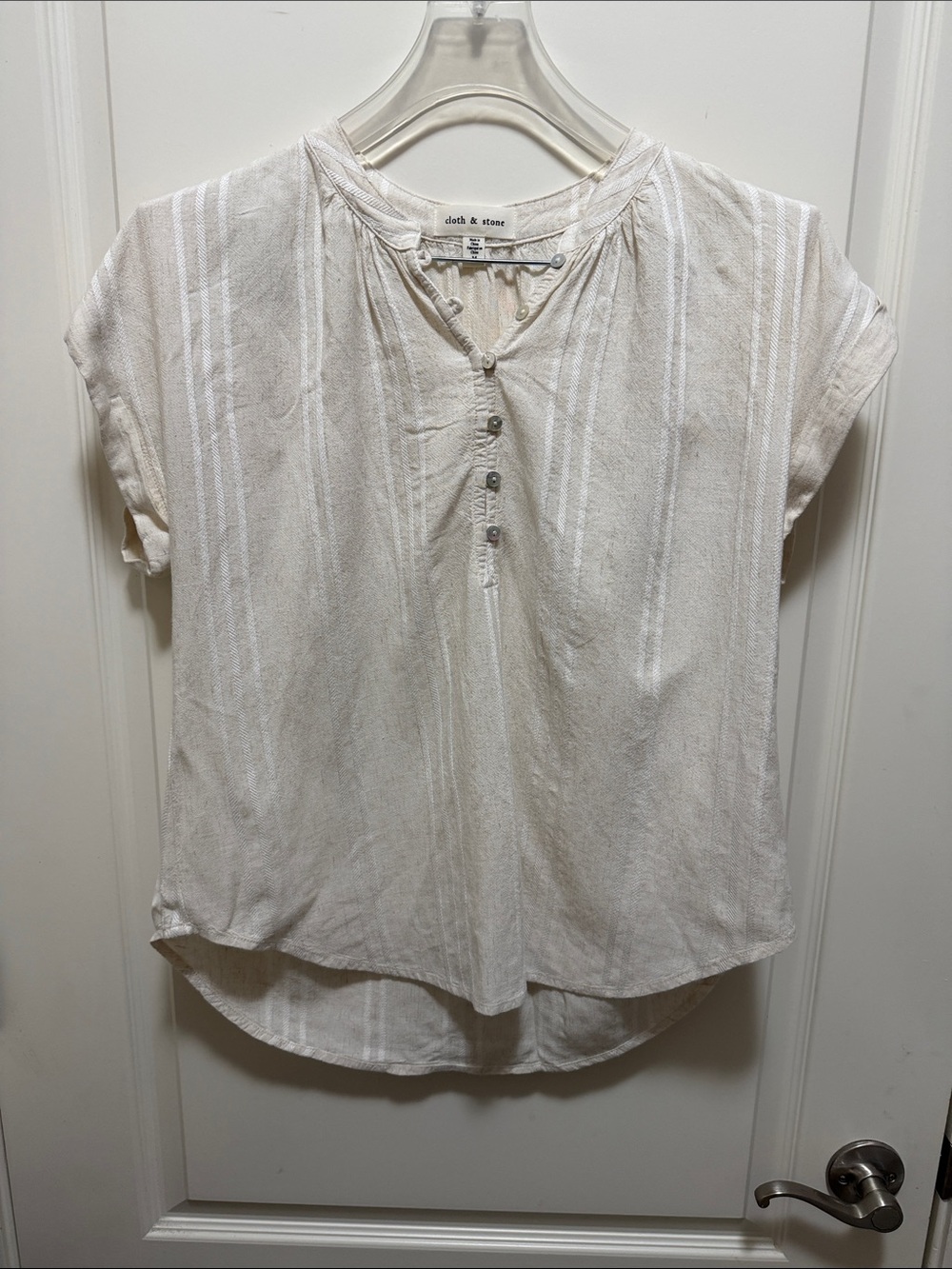 cloth & stone Cream Striped Button Henley Blouse